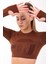 SlimFit Kadın Bisiklet Yaka Uzun Kol Sepya Crop Top 816025 1