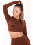SlimFit Kadın Bisiklet Yaka Uzun Kol Sepya Crop Top 816025 4