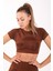 SlimFit Kadın Bisiklet Yaka Kısa Kol Sepya Crop Top 811037 3