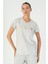 Regular Kadın V Yaka Kısa Kol Ekru T-shirt 23128 1
