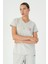 Regular Kadın V Yaka Kısa Kol Ekru T-shirt 23128 3