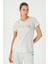 Regular Kadın V Yaka Kısa Kol Ekru T-shirt 23128 4