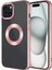 iPhone 15 Plus Uyumlu Tek Kamera Çerçeveli Logo Gösteren Iksp Omega Kapak-Rose Gold 1