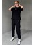 TKM-0051 Kahverengi Style Change Yazılı Tişört Paça Lastikli Pantolon Ikili Takım 3