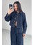 TKM-03695 Lacivert Denim Kumaş Düğmeli Ceket Lastikli Salaş Pantolon Ikili Takım 2