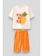Unisex Çocuk Pamuklu Ekru Pineapple Sloganlı T-Shirt ve Çizgili Bermuda Takım 1