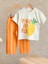 Unisex Çocuk Pamuklu Ekru Pineapple Sloganlı T-Shirt ve Çizgili Bermuda Takım 2