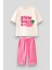 Kız Çocuk Pamuklu Ekru Çilek Desenli T-Shirt ve Pembe Çizgili Bermuda Takım - Strawberry Sloganlı 1