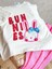 Kız Çocuk Pamuklu Ekru Bunnies Desenli T-Shirt ve Pembe Çizgili Bermuda Takım - Mavi Fiyonklu Tavşan Baskılı 3