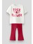 Kız Çocuk Pamuklu Beyaz Pick A Flower Yazılı T-Shirt ve Tayt Takım - Çiçekli Slogan Detaylı 1