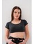 Erva Fitilli Kısa Kollu Crop Bluz Siyah 1