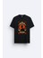Kara Kedi Vintage Baskılı Bisiklet Yaka Normal Kalıp Siyah Tişört T-Shirt 1