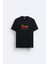 Karma Baskılı Bisiklet Yaka Normal Kalıp Siyah Tişört T-Shirt 1