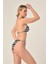 Aquaviva Kadın Siyah Beyaz Yaprak Desen Üçgen Slip Büzgülü Brazılıan Bikini Takımı 4