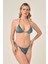 Aquaviva Kadın Mavi Yılan Desen Üçgen Slip Büzgülü Brazılıan Bikini Takımı 2