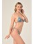 Aquaviva Kadın Gri Pembe Çiçek Desen Üçgen Slip Büzgülü Brazılıan Bikini Takımı 1