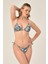 Aquaviva Kadın Gri Pembe Çiçek Desen Üçgen Slip Büzgülü Brazılıan Bikini Takımı 2