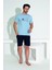 Erkek Şort Tshirt Pijama Takımı 25254 Mavi 3