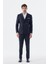 Lacivert Slim Fit Çizgili Kruvaze Takım Elbise 1