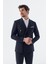 Lacivert Slim Fit Çizgili Kruvaze Takım Elbise 2