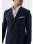 Lacivert Slim Fit Çizgili Kruvaze Takım Elbise 3