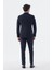 Lacivert Slim Fit Çizgili Kruvaze Takım Elbise 4