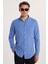 Erkek Slim Fit Dar Kesim %100 Pamuk Keten Doku Düğmeli Yaka Koyu Mavi Gömlek 1