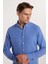 Erkek Slim Fit Dar Kesim %100 Pamuk Keten Doku Düğmeli Yaka Koyu Mavi Gömlek 2