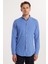 Erkek Slim Fit Dar Kesim %100 Pamuk Keten Doku Düğmeli Yaka Koyu Mavi Gömlek 4