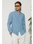 Erkek Slim Fit Dar Kesim %100 Pamuk Keten Doku Düğmeli Yaka Mavi Gömlek 1