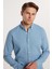 Erkek Slim Fit Dar Kesim %100 Pamuk Keten Doku Düğmeli Yaka Mavi Gömlek 2