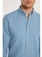 Erkek Slim Fit Dar Kesim %100 Pamuk Keten Doku Düğmeli Yaka Mavi Gömlek 3