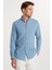 Erkek Slim Fit Dar Kesim %100 Pamuk Keten Doku Düğmeli Yaka Mavi Gömlek 4