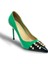 Krıste Bell 018 Yeşil Siyah Rugan Troklu Sivri Burun Ince Topuklu Önü Taşlı Kadın Ayakkabı 1