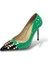 Krıste Bell 018 Yeşil Siyah Rugan Troklu Sivri Burun Ince Topuklu Önü Taşlı Kadın Ayakkabı 3