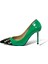 Krıste Bell 018 Yeşil Siyah Rugan Troklu Sivri Burun Ince Topuklu Önü Taşlı Kadın Ayakkabı 4