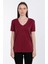 Modal V Yaka Yanı Yırtmaçlı T-Shirt - Bordo 1