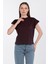 Düşük Kol Basic T-Shirt - Mürdüm 2