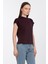 Düşük Kol Basic T-Shirt - Mürdüm 3