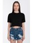 Bisiklet Yaka Cepli Crop T-Shirt - Siyah 1