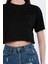 Bisiklet Yaka Cepli Crop T-Shirt - Siyah 2