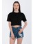 Bisiklet Yaka Cepli Crop T-Shirt - Siyah 5