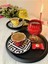 Siyah Metal Yuvarlak Çay, Kahve, Pasta Servis Tepsisi Dekoratif Sunum Tepsisi 24 cm 1