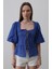 Kare Yaka Balon Kol Bluz - Mavi 1