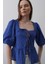 Kare Yaka Balon Kol Bluz - Mavi 3