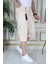 Bej Erkek Slim Fit Kapri Likralı Gabardin/Kanvas Kargo Cepli Bermuda 1