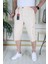 Bej Erkek Slim Fit Kapri Likralı Gabardin/Kanvas Kargo Cepli Bermuda 2