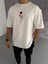 Bisiklet Yaka Baskılı Oversize T-Shirt - Beyaz 1