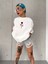 Bisiklet Yaka Baskılı Oversize T-Shirt - Beyaz 1