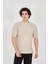 Waffle Kumaş Rahat Kol T-Shirt - Bej 1